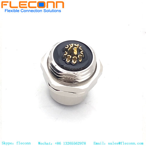 Conector fêmea de 12 pinos com codificação A M12, tipo de montagem em painel, conector de trava traseira