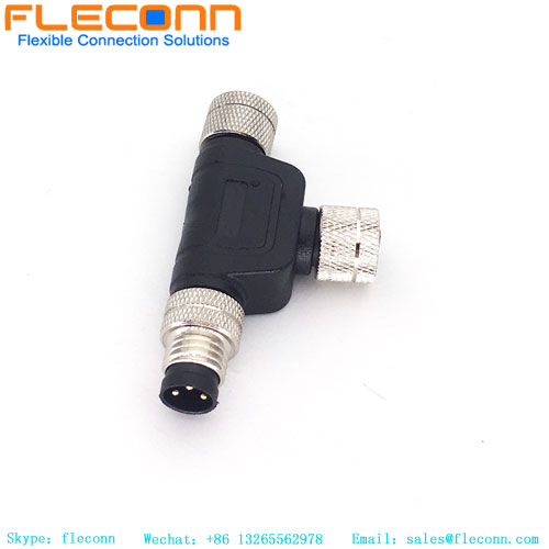 Conector tipo M8 T, macho para fêmea, 3 pinos, 4 pinos, 5 pinos, um em dois, conector à prova d'água