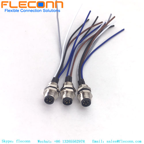 Conector de montagem do painel frontal de 5 polos do código B M8 com tranças de fio soldadas