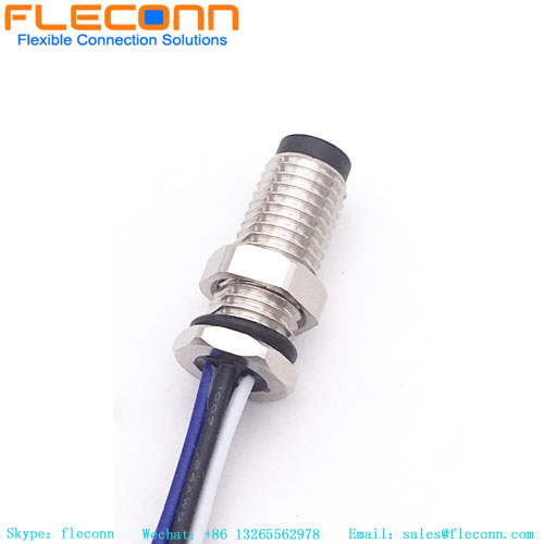 Conector macho M8 personalizado para montagem em painel de 5 pinos com fios