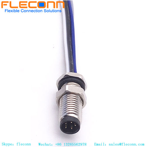 Conector macho M8 personalizado para montagem em painel de 5 pinos com fios