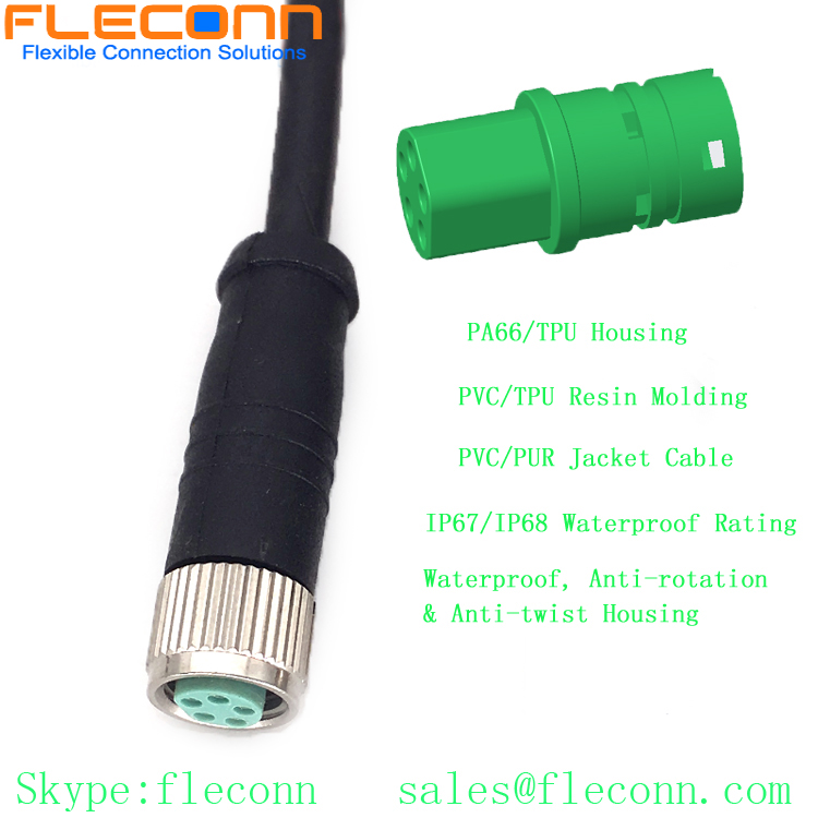 Cabo conector fêmea M8 de 5 pinos