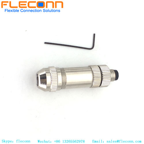 Conector macho M8 de 3 pinos, revestimento de metal