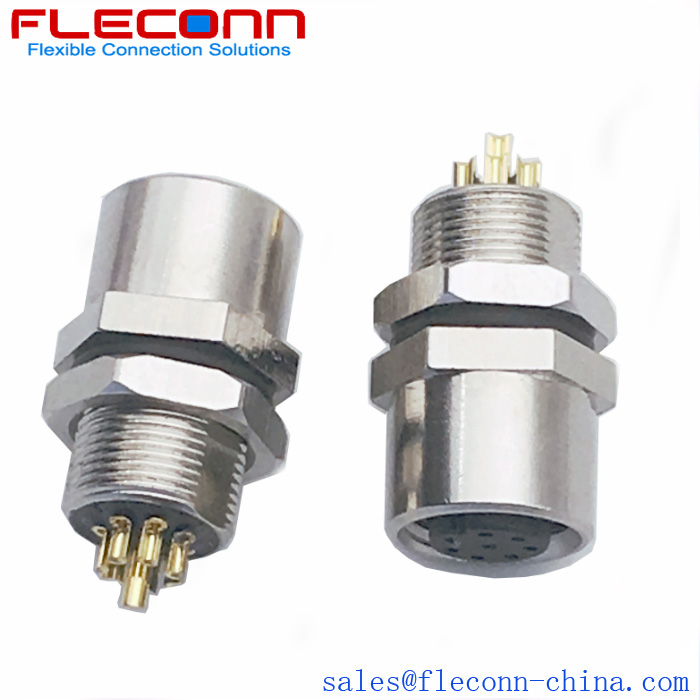 Conector fêmea de montagem em painel M8 de 8 pinos, rosca de fixação traseira M8x0.5