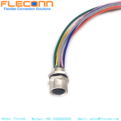 Chicote de fios do conector de montagem em painel fêmea com código A M12 de 8 pinos