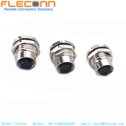 Conector M12 com fixação frontal de 3 pólos