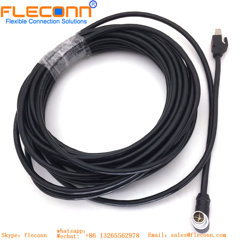 M12 ethernet industrial X codificou o cabo impermeável do conector 8Pin fêmea