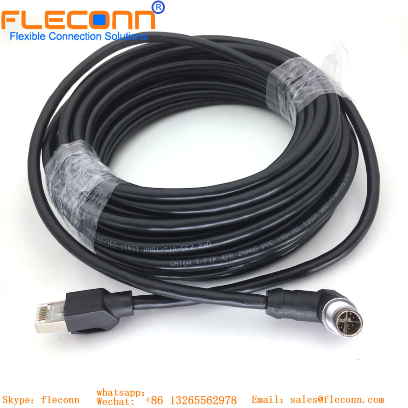 M12 ethernet industrial X codificou o cabo impermeável do conector 8Pin fêmea