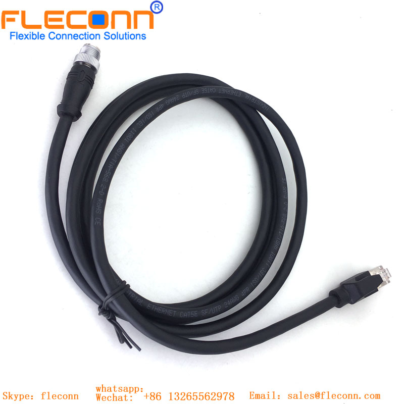 M12 ethernet industrial X codificou o cabo impermeável do conector 8Pin fêmea