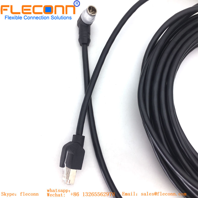 M12 ethernet industrial X codificou o cabo impermeável do conector 8Pin fêmea