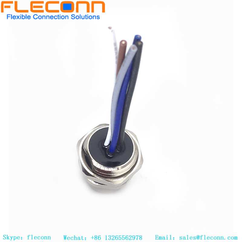 Conector de montagem em painel com código A M12 de 5 pinos com cabo