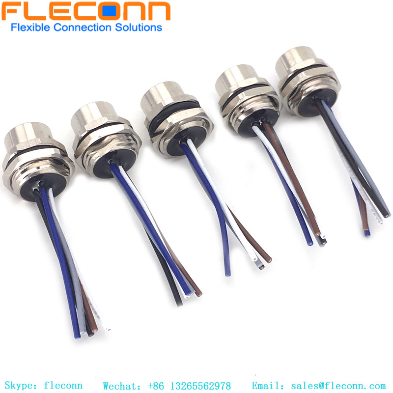 Conector de montagem em painel com código A M12 de 5 pinos com cabo