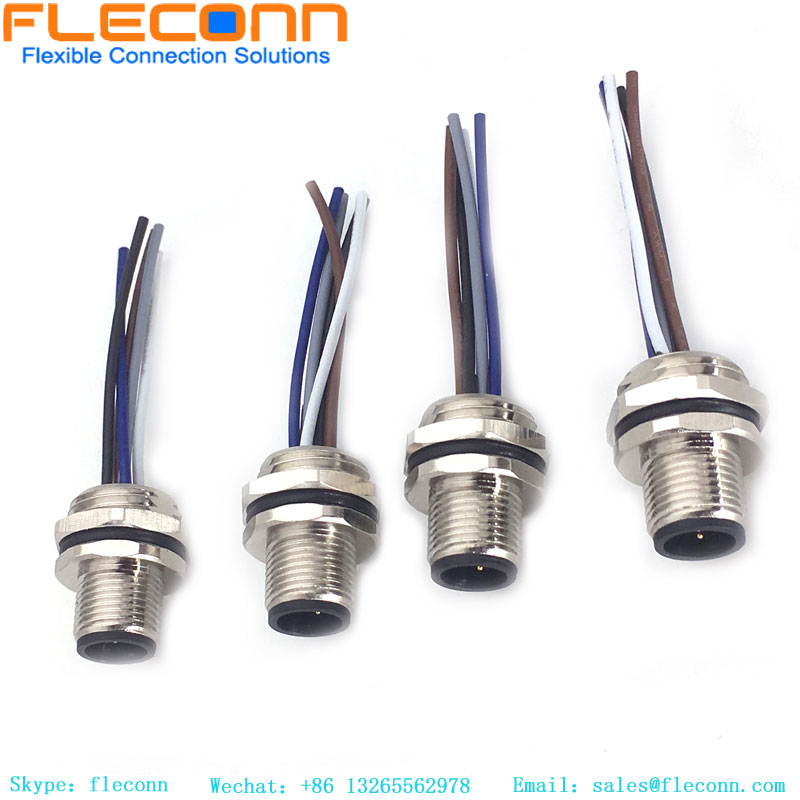 Conector macho de montagem frontal M12 de 5 pólos com cabo