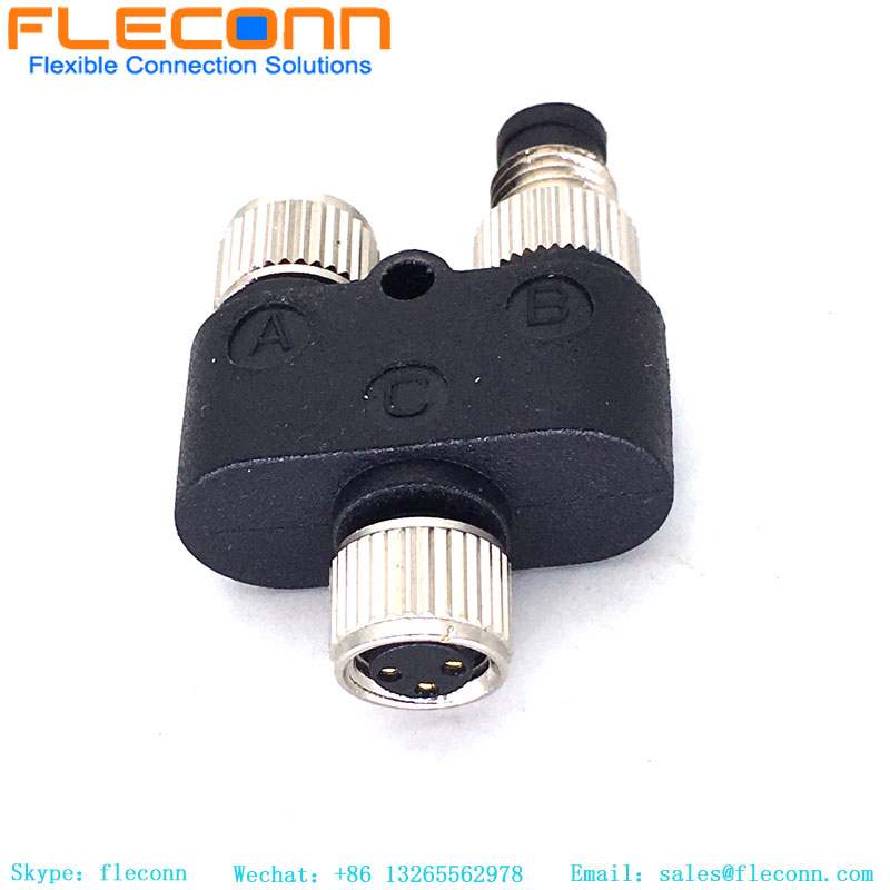 M8 Y tipo macho do conector de 3 pinos para divisor fêmea duplo