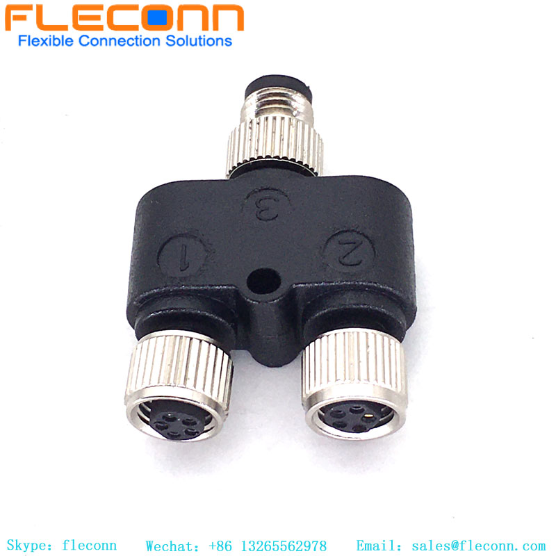 M8 Y tipo macho do conector de 3 pinos para divisor fêmea duplo