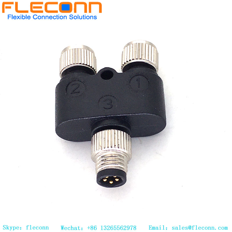 M8 Y tipo macho do conector de 3 pinos para divisor fêmea duplo