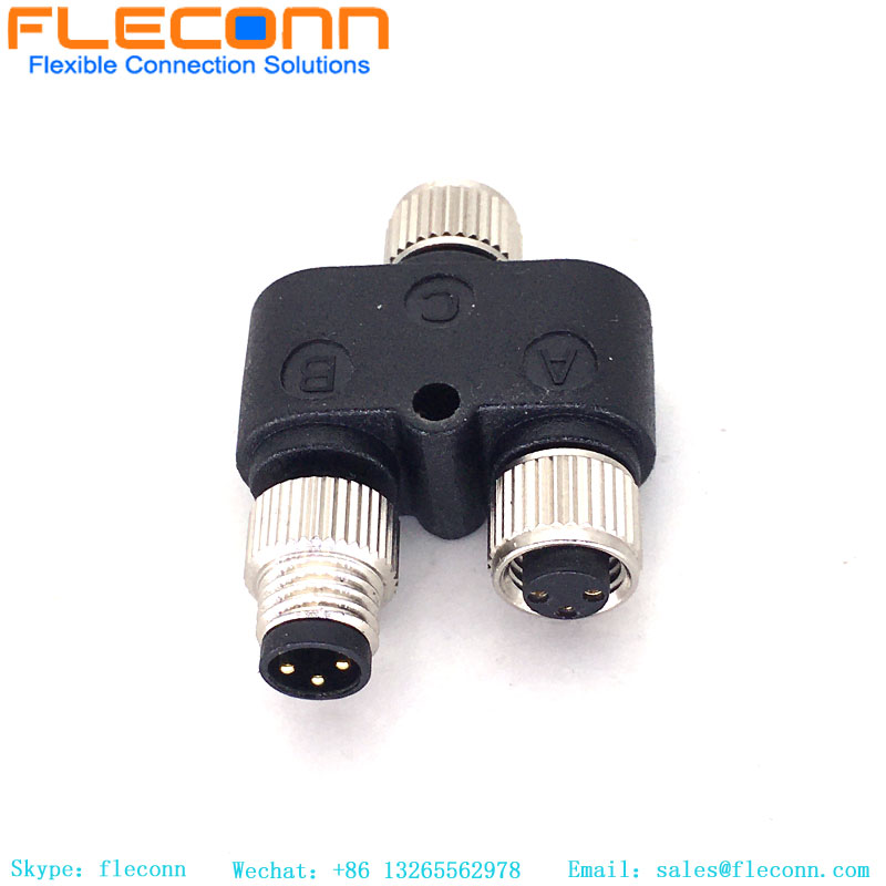 M8 Y tipo macho do conector de 3 pinos para divisor fêmea duplo