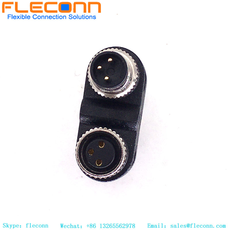 M8 Y tipo macho do conector de 3 pinos para divisor fêmea duplo