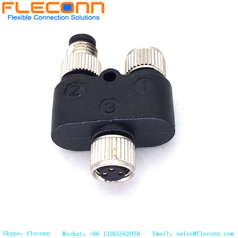 M8 Y tipo macho do conector de 3 pinos para divisor fêmea duplo