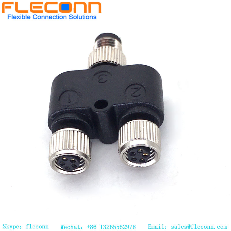 M8 Y tipo macho do conector de 3 pinos para divisor fêmea duplo