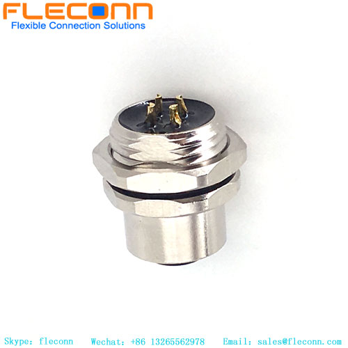 Conector fêmea de 4 pinos com código A M12, conector à prova d'água com sensor de bloqueio traseiro plug-in