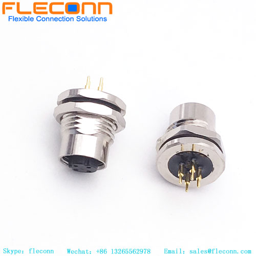 Conector de painel fêmea com código D de 4 pinos M12, montagem frontal