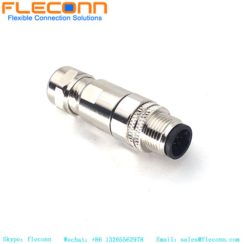 Conector macho M12 de 12 pinos, um conector de metal à prova d'água codificado