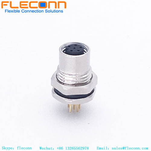 Conector PCB para montagem em painel frontal M8 de 6 pinos