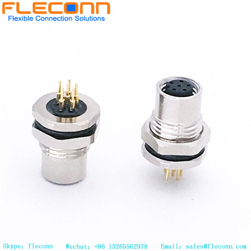 Conector PCB para montagem em painel frontal M8 de 6 pinos