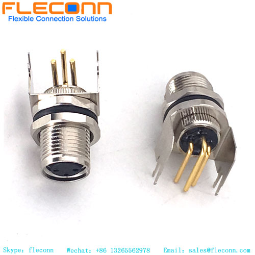 Conector fêmea da montagem do painel do PWB do Pin M8 3, pinos em ângulo reto de 90 graus