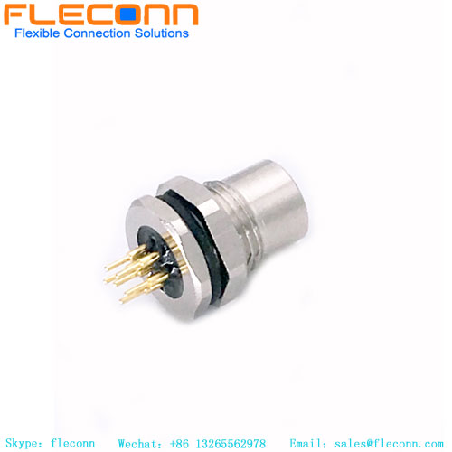 Conector PCB para montagem em painel frontal M8 de 6 pinos