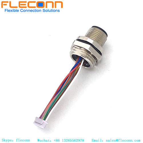 conector de montagem em painel m12 código A 8 pólos com fios pré-montados pigtail