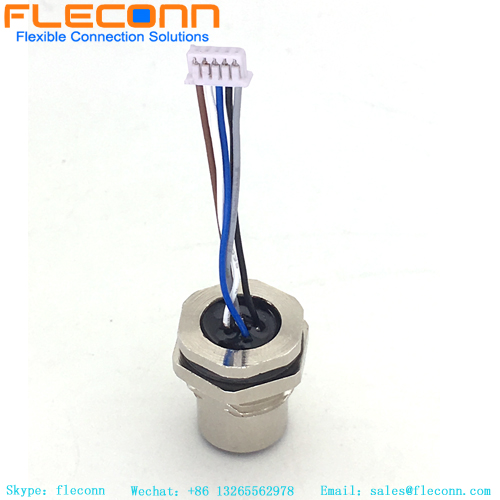 M12 Um conector de montagem em painel traseiro de código 5 pólos com fio para automação de fábrica