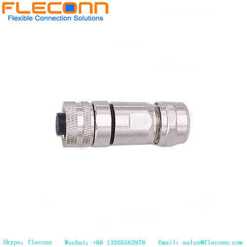 Conector fêmea com código A M12 de 12 pólos