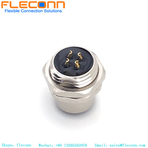 Conector M12 Montagem em painel frontal fêmea de 4 pinos