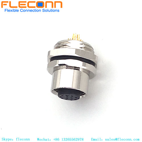 Conector de montagem em painel de rosca de fixação traseira M12 8 Polo