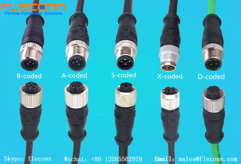 Introduzir diferentes conjuntos de cabos conectores M12 codificados para aplicações de sensores, atuadores, Ethernet e energia
