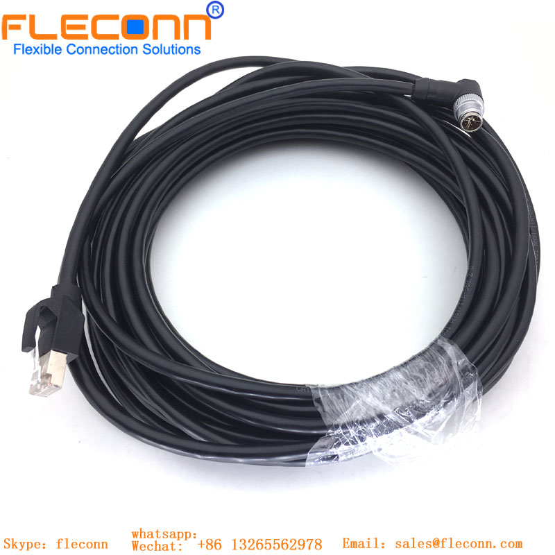M12 ethernet industrial X codificou o cabo impermeável do conector 8Pin fêmea