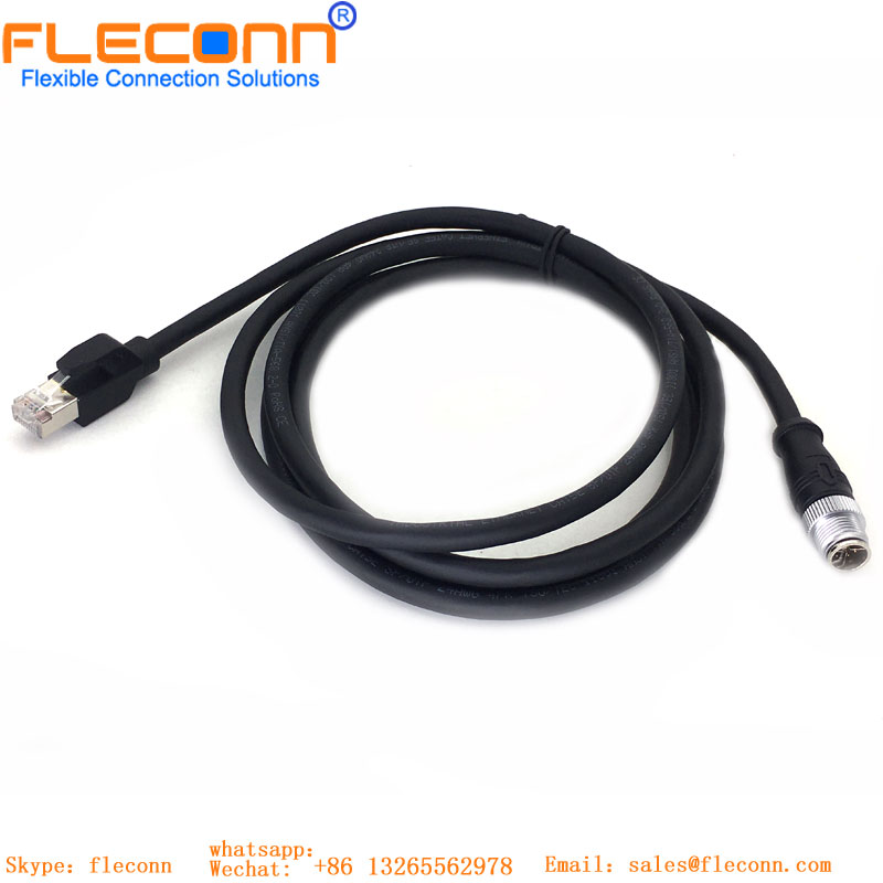 M12 ethernet industrial X codificou o cabo impermeável do conector 8Pin fêmea