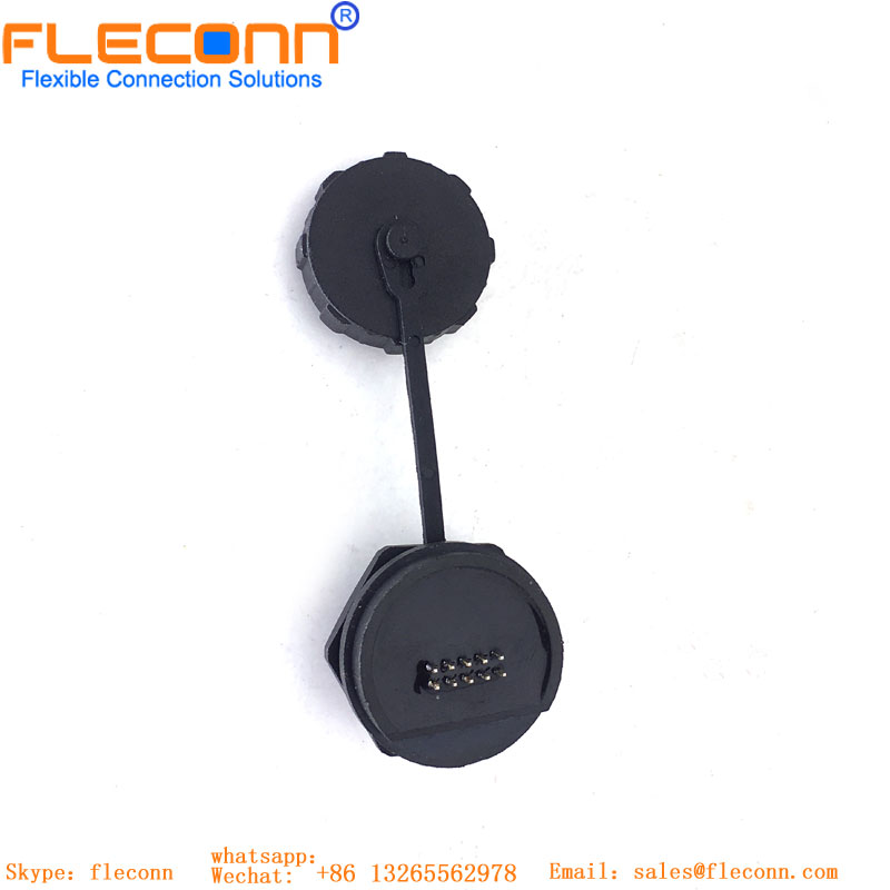 Conector de montagem em painel redondo RJ45 com tampa contra poeira RJ45 round panel mount connector with dust cover