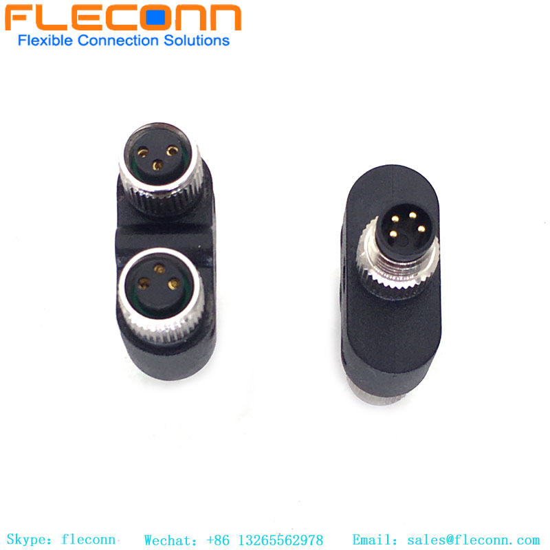 M8 Y tipo macho do conector de 3 pinos para divisor fêmea duplo