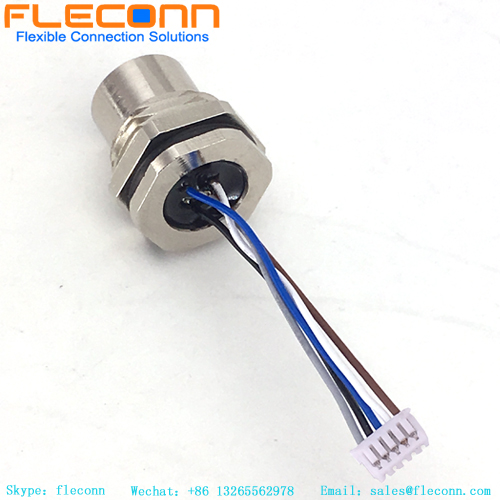 M12 Um conector de montagem em painel traseiro de código 5 pólos com fio para automação de fábrica